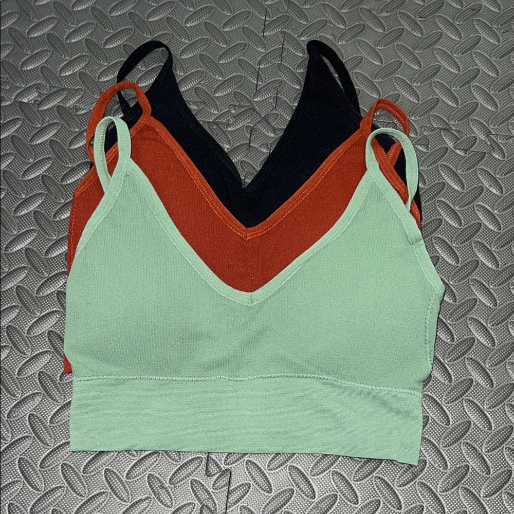 Like NEW - Set of 3 Bralette Tops - Green, Rust, Black